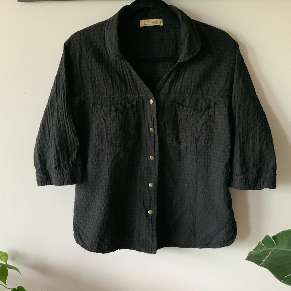 Black Snap Button Up Blouse